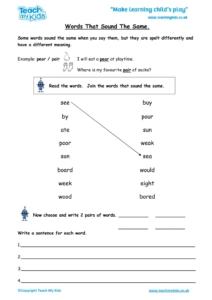 Worksheets for kids - words-that-sound-the-same